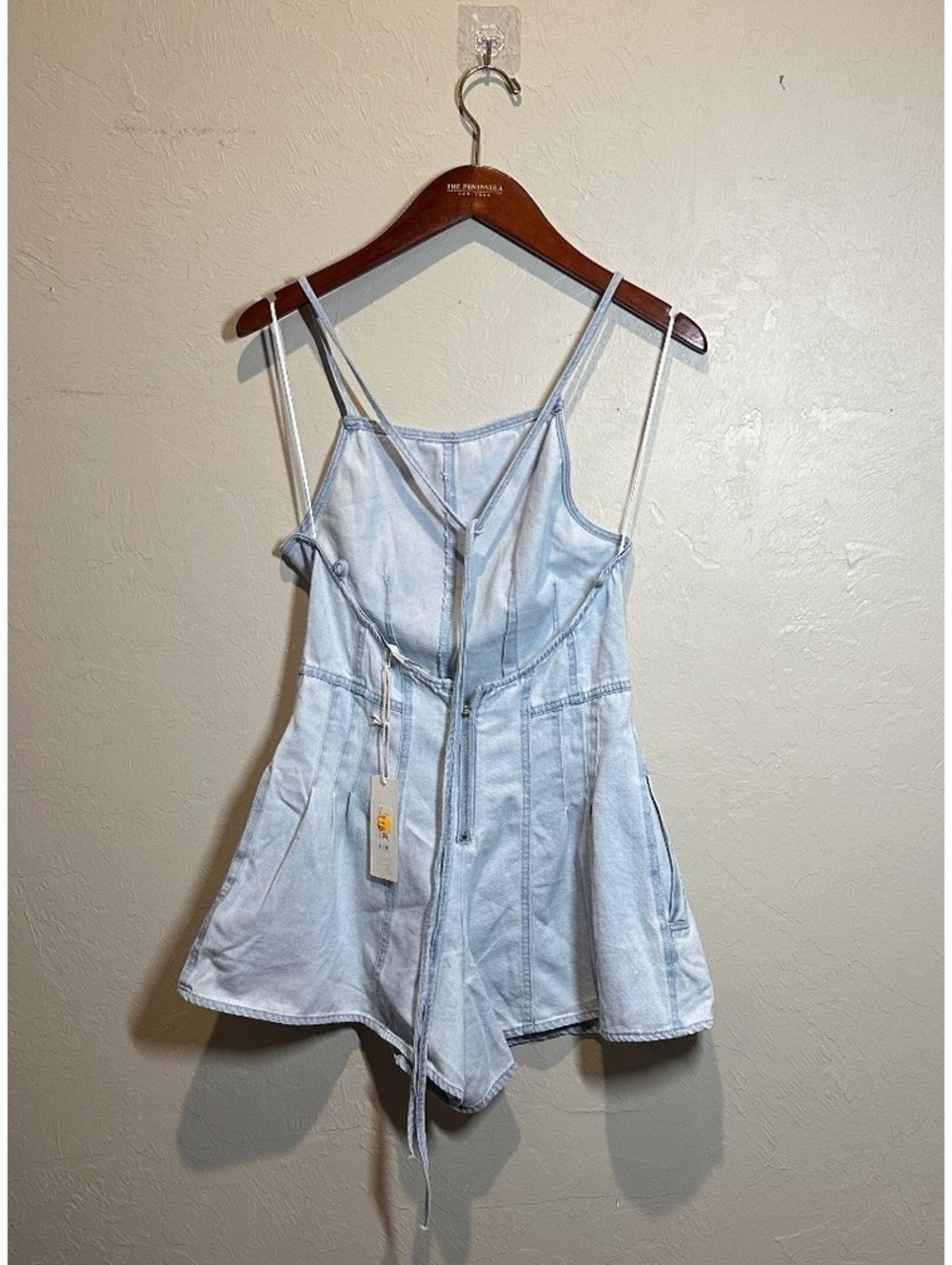 Altar'd State Light Blue Denim Romper with Adjustable Straps Size S